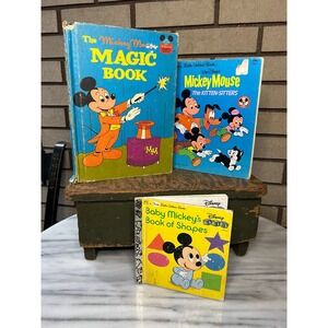 VTG Disney Golden Books Lot Mickey Mouse Magic Book Kitten Sitters Baby‎ Shapes